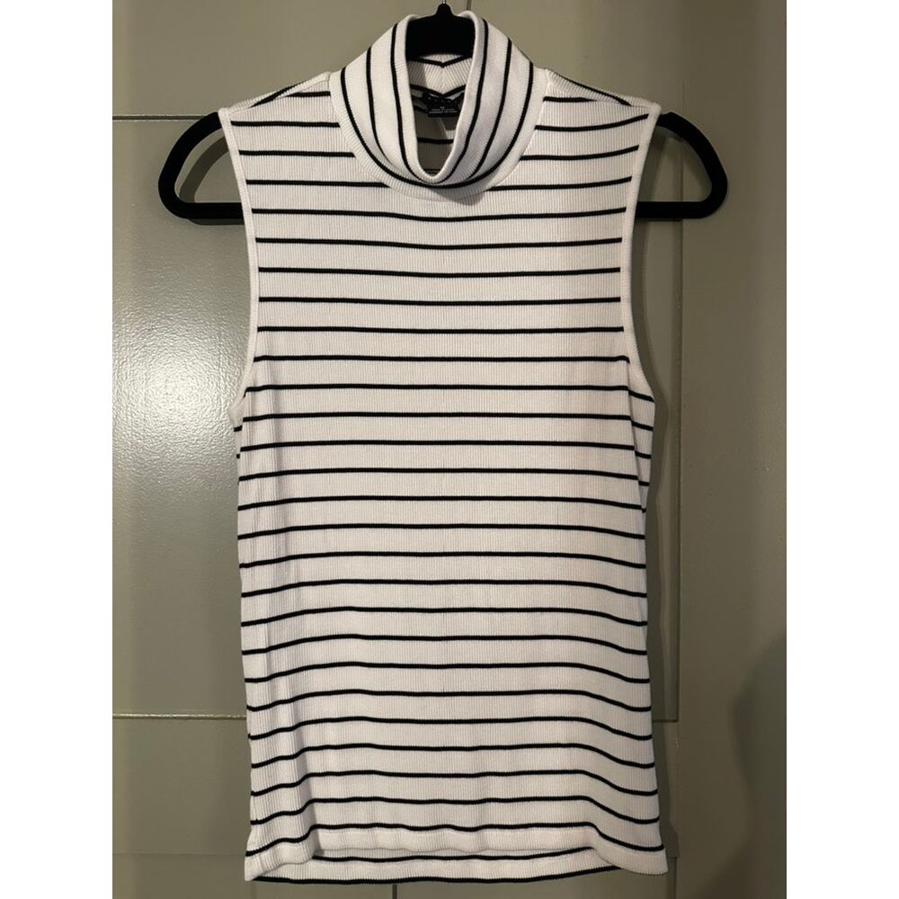 Black & White Striped Sanctuary Mock Turtle Neck Tank Size M